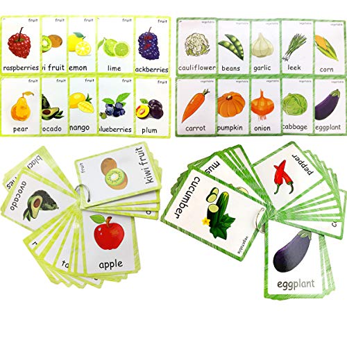 Set of Fruit and Vegetable Flash Cards for Toddlers | Kids Learning Flashcard & Montessori Pocket Cards Toys | Perfect for Pre-K Decor Background Wall Stickers, Teacher/Autism Therapists Tools - color: Fruit and Vegetable
