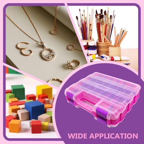 Pink Tools Box, 50-Compartment Double Side Small Parts Storage Box with Removable Plastic Dividers for Hardware, Beads, Hair Accessories and More