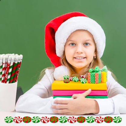 Cinrobiye 100 Pieces Christmas Pencils and Candy Cane Eraser Bulk,Xmas Stationery Pencil Christmas Eraser for Holiday School Party Favors Stocking Stuffers Classrooms Student Rewards Teacher Supplies - style: Mixed