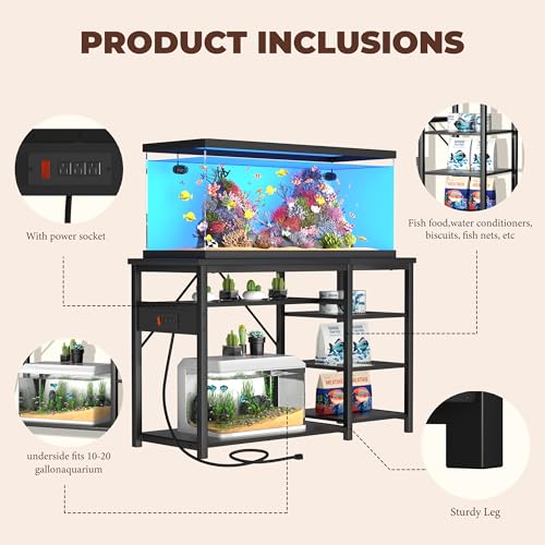 GRLEAF 55-75 Gallon Aquarium Stand: 1000LB Capacity, Built-In Power Outlets, 3-Tier Shelves for Fish Tank Accessories Storage, Heavy-Duty Steel/Wood Hybrid for Fish & Reptile Tanks | Excludes Tank - size: 55-75 Gallon