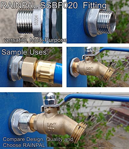 SSBF020 Stainless Steel 304 Bulkhead Tank Fitting (Double Female 1/2” NPT/FIP and Male 3/4" MHT Garden Hose Threaded, w/Step Gasket) (1)