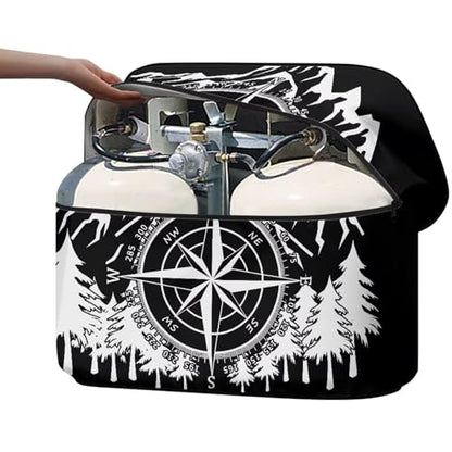 Howilath Dual 40Lb Propane Tank Cover - Heavy Duty Weatherproof Mountain Print RV Trailer Camper Gas Cylinder Cover - color: Mountain, size: Large(Double 40LB)