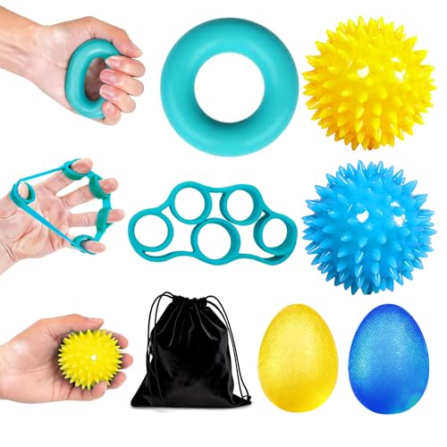 6-Pack Grip Strengthener Forearm Exerciser Set, Upgraded 2-in-1 Coordinated Training & Massage Kit, Multi-Resistance (5-77LB) for Athletes, Musicians & Office Relief (with 210D Storage Pouch)