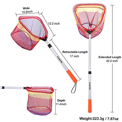 PLUSINNO Kids Fishing Net, Telescopic Lightweight Landing Net with Aluminum Pole Handle and Nylon Mesh, Catch and Release Butterfly Net for Kids Youth Outdoor - color: 1 Pack-Silver