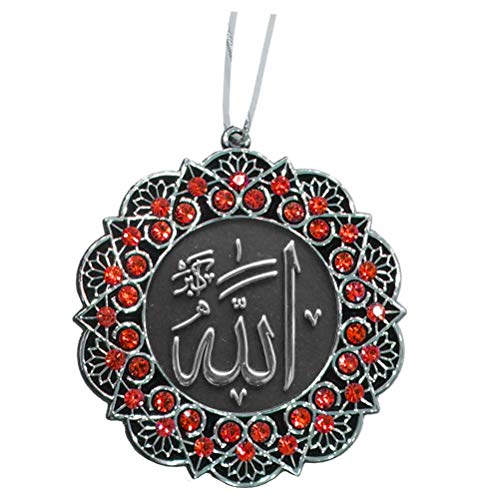 Modefa Turkish Islamic Ottoman Double-Sided Allah Muhammad Star Shaped Car Rear View Mirror Hanger Medallion Pendant Accessory (Silver/Red) - color: Silver/Red