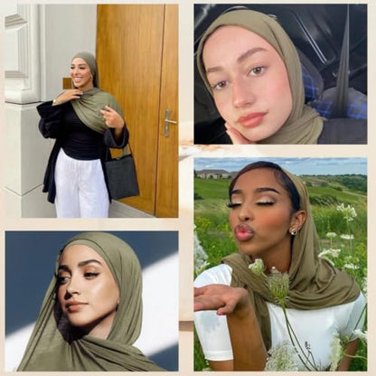 Muslin Hijab Scarf for Women Long Headscarves Solid Head Wraps Soft Pashminas Shawls - color: Army Green Muslim Hijab Scarf