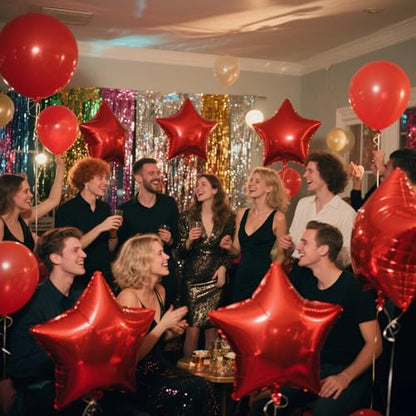 Red Star Balloons Foil Mylar Balloon Set Helium Metallic 12pcs 18 Inch Red Birthday Decorations Graduation Decorations 2026 Party Decoration Baby Shower Anniversary Wedding - style: Red