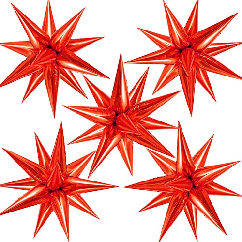 60 Pcs Star Balloons Explosion 12 Point Foil Cone Balloons Magic Balloon Large for Wedding Anniversary Backdrop Birthday Party Decorations Red - color: Red