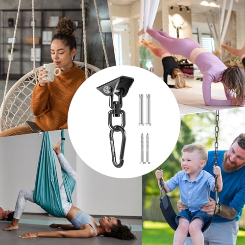 Hammock Hanging Kit, 360° Rotating Heavy Duty Swing Chair Hook 1200 lbs Capacity, Ceiling Mount Hammock Chair Hardware with Carabiner for Indoor Outdoor Yoga, Tree, Porch, Seat, Home Gym - size: 2PCS