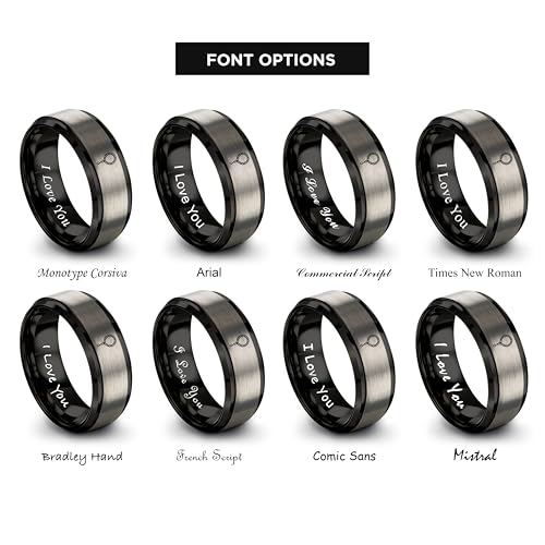Tasbih Prayer Beads Ring - Gift for Muslim - Tungsten Carbide - Band - Black Yellow Gold Silver - Flat Dome Bevel - Men Women - Personalized Custom Engraving - 8mm - Anniversary Engagement Wedding - color: 08 - Black Grey Tungsten