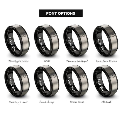 Tasbih Prayer Beads Ring - Gift for Muslim - Tungsten Carbide - Band - Black Yellow Gold Silver - Flat Dome Bevel - Men Women - Personalized Custom Engraving - 8mm - Anniversary Engagement Wedding - color: 08 - Black Grey Tungsten