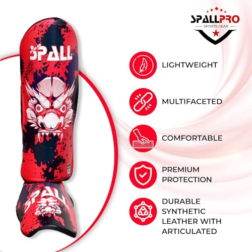 Muay Thai Guards Shin Guards for Kickboxing Martial Arts Kicking BJJ Boxing Equipment MMA Training and Sparring Leg Guard with Instep Protection Pads - color: Red, size: Large