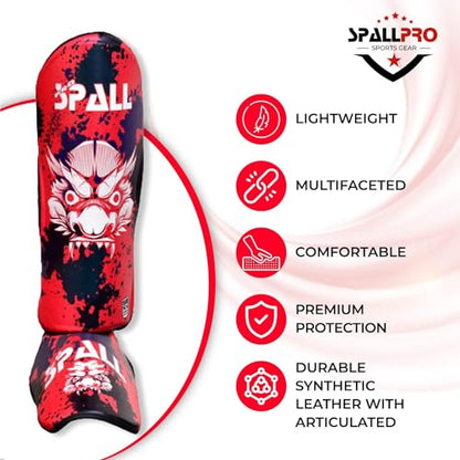 Muay Thai Guards Shin Guards for Kickboxing Martial Arts Kicking BJJ Boxing Equipment MMA Training and Sparring Leg Guard with Instep Protection Pads - color: Red, size: Large
