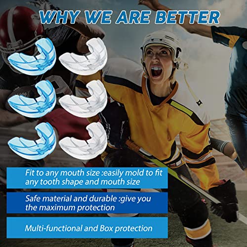 TOODOO 6 Pieces Braces Mouth Guard Kids Sports Mouth Guard for Kids Double Football Youth Mouthguards for Boxing Football Hockey Karate Basketball (Transparent, Transparent Blue) - color: Transparent, Transparent Blue