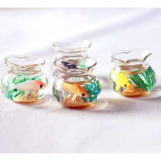 2Pcs Miniature Fish Tank Toy Mini Round Fish Bowls Resin Goldfish Grass for Dollhouse Desktop Craft Project Decor,Mini Fish Bowl,Dollhouse Accessories,Dollhouses Décor