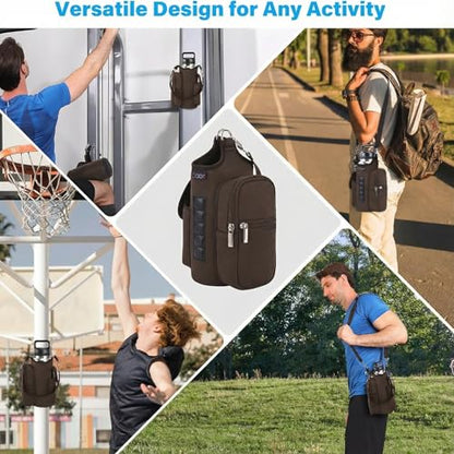 icolor Magnetic Gym Bag Water Bottle Carrier Holder with Phone Pockets & Shoulder Strap,Gym Magnetic Bag 5 Built-in Magnets Gym Accessories Organizer Sling Bottle Bag Pouch Sleeve - color: Brown