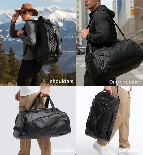 reeyee 40L Convertible Gym Duffel Bag Backpack, Water Repellent Sports Travel Bag with Shoe Compartment, Wet Pocket & Insulated Cooler, 3-in-1 Weekender Carry On Bag for Men Women