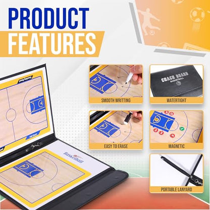 ZPU Dry Erase Coaching Board, Magnetic Coaches Clipboards, Portable Foldable Tactics Board with Dry Erase Marker Pen and Magnets – Basketball, Football, Soccer, Hockey - style: Basketball