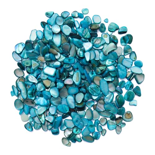 MOP Small Mini Blue Crushed Mother of Pearl Shells | Natural Seashell Fragments for Crafts, Vase Filler and Wedding Decor, 32 oz (2 lb) - color: Blue