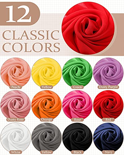 Chuarry 12 Pieces Women Solid Color Chiffon Scarf Soft Breathable Silk Lightweight Accent Scarfs (Classic Color, 20 x 63 Inch)