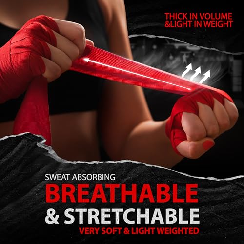 DXM SPORTS Boxing Hand Wraps Inner Gloves - 180 Inch Elasticated Thumb Loop Bandages - Kickboxing MMA Muay Thai Kickboxing Martial Arts Punching Training for Men Women - color: Red