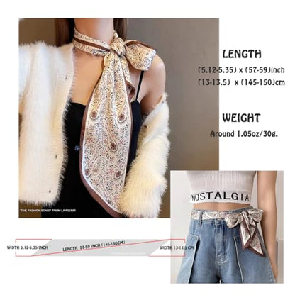 Silk Feeling Head Scarf Fashion Satin Hair Scarf Square Long Scarves for Women Gifts - color: 02 Coffee Drop Shaped 5.12 X 59 Inch