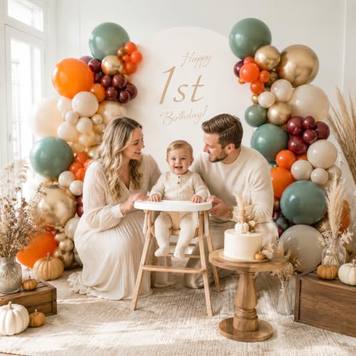 Fall Balloons, 12 Inch Burnt Orange Burgundy Sage Green Gold Balloon - color: Orange Green Gold