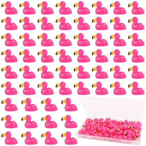 60pcs Mini Resin Flamingo Figurines Cute Tiny Animal Statues Colorful Bird Ornaments with Box for Aquarium Garden Landscape Party Decorations Dollhouse Decor (Red) - color: Red