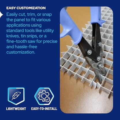 White Egg Crate Fluorescent Light Covers - Custom Size Polystyrene Drop Ceiling Grid Diffuser & HVAC Air Vent Grille - 1/2"x1/2"x3/8" Cell Eggcrate Panels, 5-Pack - Manufactured in USA - color: White - Custom Size