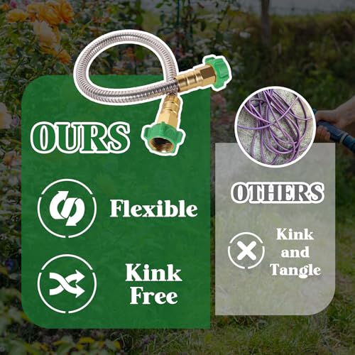 Female to Female Short Garden Hose Adapter 2FT,Hose Reel Connecting Hose | Stainless Steel Leader Hose Connector for Hose Reel,Flexible,Kink-Free & No Leak Outdoor Water Pipe Extension Adapter - size: 2FT