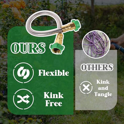 Female to Female Short Garden Hose Adapter 2FT,Hose Reel Connecting Hose | Stainless Steel Leader Hose Connector for Hose Reel,Flexible,Kink-Free & No Leak Outdoor Water Pipe Extension Adapter - size: 2FT