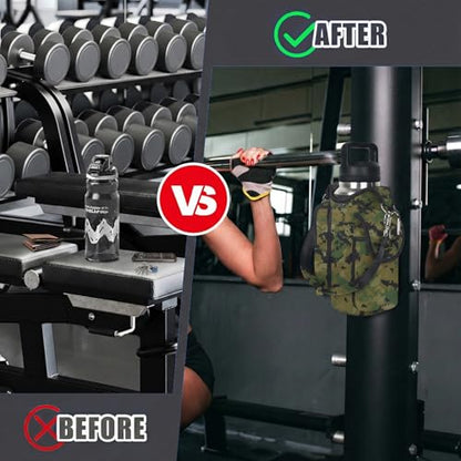 icolor Magnetic Gym Bag Water Bottle Carrier Holder with Phone Pockets & Shoulder Strap,Gym Magnetic Bag 5 Built-in Magnets Gym Accessories Organizer Sling Bottle Bag Pouch Sleeve - color: Camo