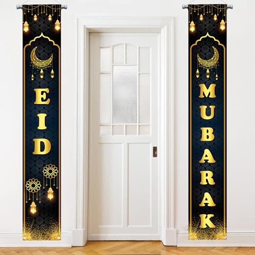 Large Eid Mubarak Banner for Door – 72x12 Inch | Door Banner, Hanging Eid Decorations for Home, Indoor and Outdoor, Porch Sign, Door Sign
