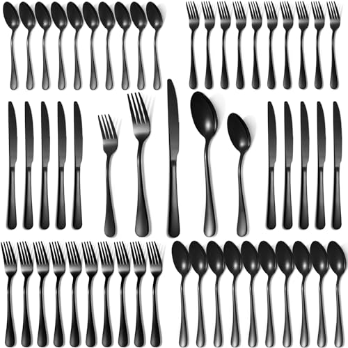 Silverware Set,50-Piece Stainless Steel Flatware Set for 10 - style: 50pcs Round Edge