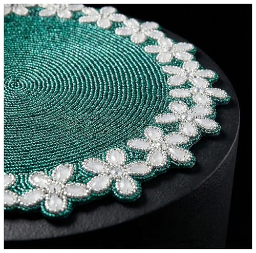 Beaded Placemats for Dining Table - Measure 13 Inches Beaded Placemats Round for Gathering, Christmas, Thanksgiving - Occasional Decoration and Family Parties Celebrations- Teal - color: Teal, size: 13"x13"