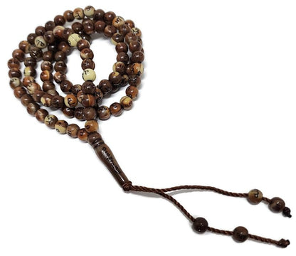 Muslim Tasbih 99 Rosary Beads AMN-184 Islam Prayer dhikr Misbaha with Allah Muhammad Names Engraved on Islamic Religion Eid Ramadan Gift (Brown/Green_Smaller) - color: Brown/Green_Smaller