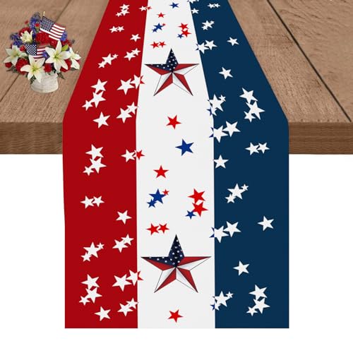 Independence Day Table Runner 13x72 Inches July 4th Red White Blue Linen Table Runners Seasonal Winter Festive Holiday Table Decoration - color: Red White Blue Striped Stars Patriotic Table Runner