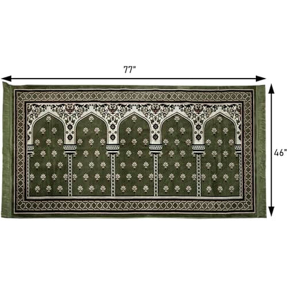 Modefa Turkish Islamic Prayer Rug - Multi Person Janamaz Sajada for Family or Large Gathering & Group Praying Carpet - Wide Plush Velvet Praying Mat Mihrab (5 Person Green) - color: Mihrab Green