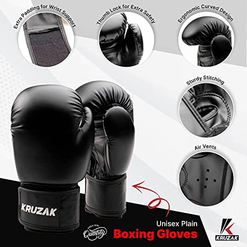 Kruzak Boxing Gloves for Kids 5-10 Years Training, Sparring, Kickboxing, Muay Thai, Martial Arts & MMA Fighting - Boys & Girls Punch Bag Mitts Training - color: Black, size: 4 oz