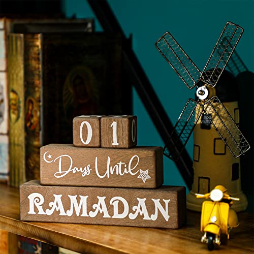 Amyhill 4 Pcs Ramadan Calendar Block Set Ramadan Advent Countdown Eid Calendar Countdown Calendar Ramadan Table Decor Ramadan Wood Sign Ramadan Mubarak Wooden Ornament Block Calendar of Islamic Months