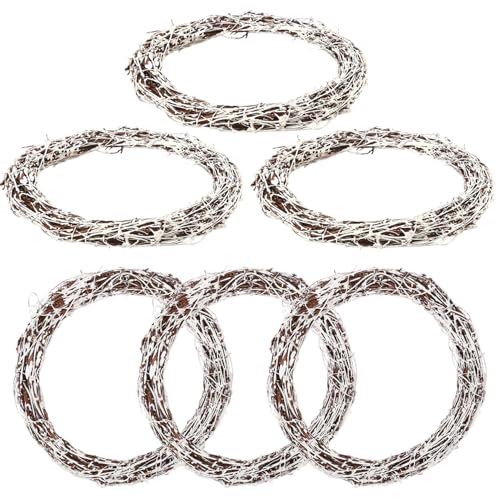 6 Pcs 12 inch Natural Grapevine Wreath Set, White - size: 6 Pcs 12 inch White