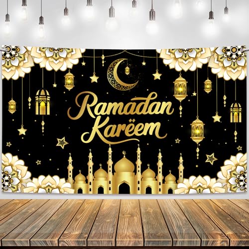 KatchOn, Ramadan Mubarak Banner - 72x40 Inch | Backdrop Banner for Ramadan Decorations | Ramadan Kareem Banner for Muslim Décor - color: Brown
