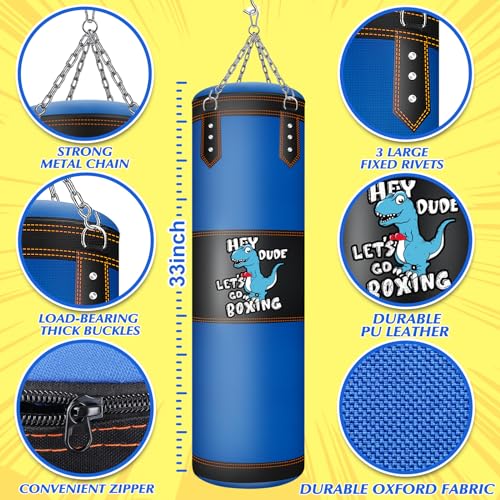 YORWHIN Punching Bag for Kids, 2.7FT Hanging Boxing Bag with Boxing Gloves, Kids Boxing Set Kickboxing Bag for Youth Boxing Karate Muay Thai Kick Taekwondo Training - style: Dinosaurs