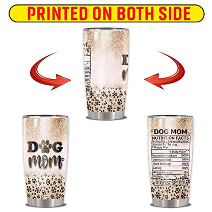 WAZONE Dog Mom Tumbler Cup Paw Print Leopard Nutrition Facts Travel Mug 20oz Stainless Steel Vacuum Insulated Gifts Ideas Birthday Mothers Day Christmas for Moms Women Dogs Lovers - color: Dog Mom