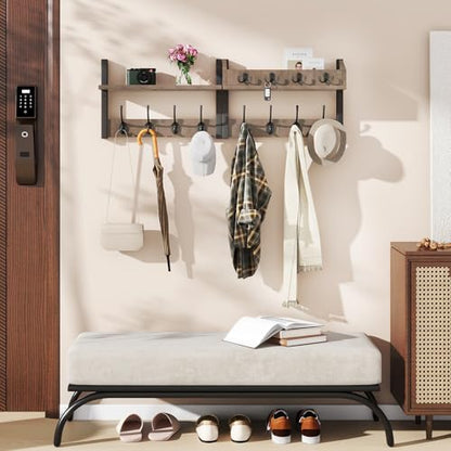 YMYNY 31.5" Coat Rack Wall Mount with Shelf, 4 in 1 Key and Coat Hanger with 12 Metal Hooks, Wall Shelf with Hooks & Mail Holder for Living Room, Bedroom, Silver Gray, HWS007Y-2 - color: Silver Gray, size: 31.5" - 4-in-1