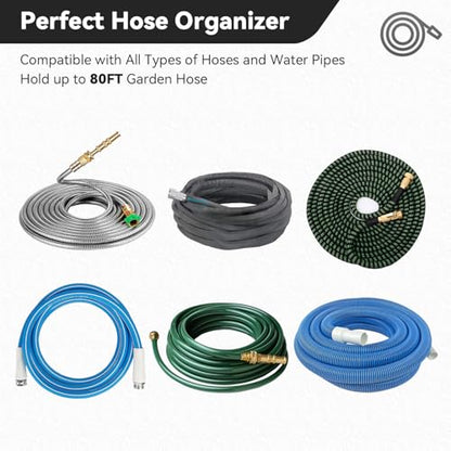 Heavy-Duty Wall Mount Hose Holder, Holds 50-150 FT Hoses, White | Garden Use, Powder-Coated Steel Hose Organizer Outdoor for Expandable, Pocket, Magic Hoses, Reels, or RV Hoses