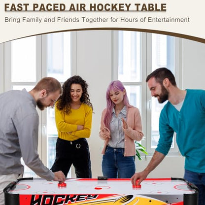 58 Inch Foldable Air Hockey Table, LED Folding Hockey Table Game Set w/2 Pucks, 2 Pushers, Powerful Motor, Hockey Table Gaming Set for Adults and Kids, Home Game Room