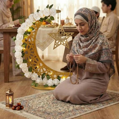 Novabright 27.5 in Eid Mubarak Stand Moon Light Decor LED Large Ramadan Lanterns Decorations Lighted Moon Shaped Wreaths for Muslim Home Office Bedroom Floor Yard Lawn Islamic Outdoor Decor