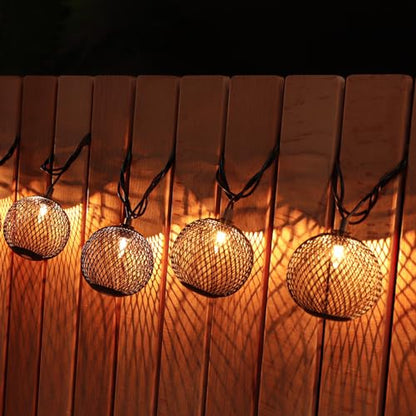 Decorative Lantern String Lights Plug in with 10 Black Metal Ball, Connectable Waterproof Outdoor Decorative String Lights Indoor for Bedroom Patio Pergola Decor