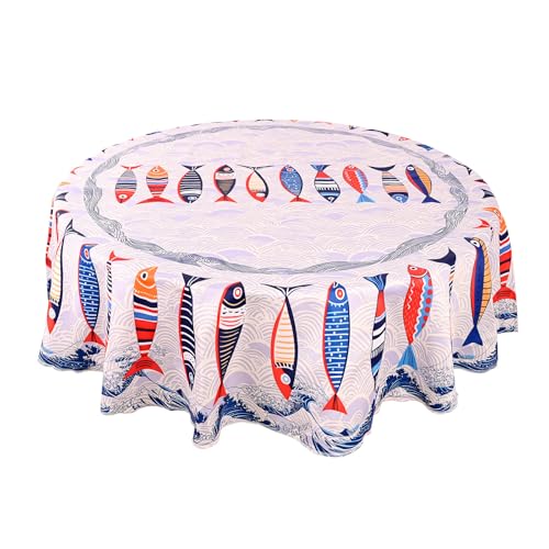 juniissl Fish Tablecloth Washable Round Table Cover for Kitchen Dining Decoration 60 Inch - color: Fish